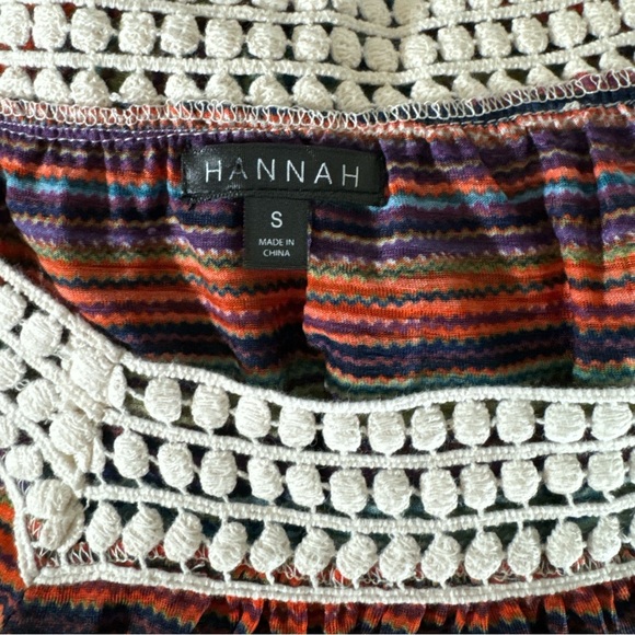 Hannah Southwest Serape Stripe Blouse Triple Crochet Flat Pom Trim Women’s Sz S - Picture 5 of 5